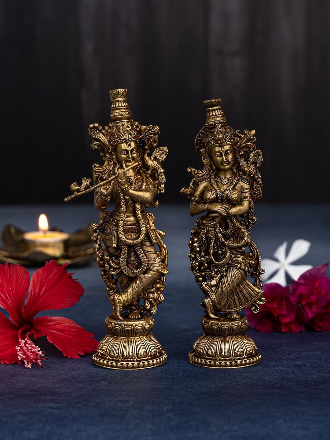 Brass Radha Krishna Statue Set for Home Temple & Decor | Traditional Divine Showpiece - Image 1