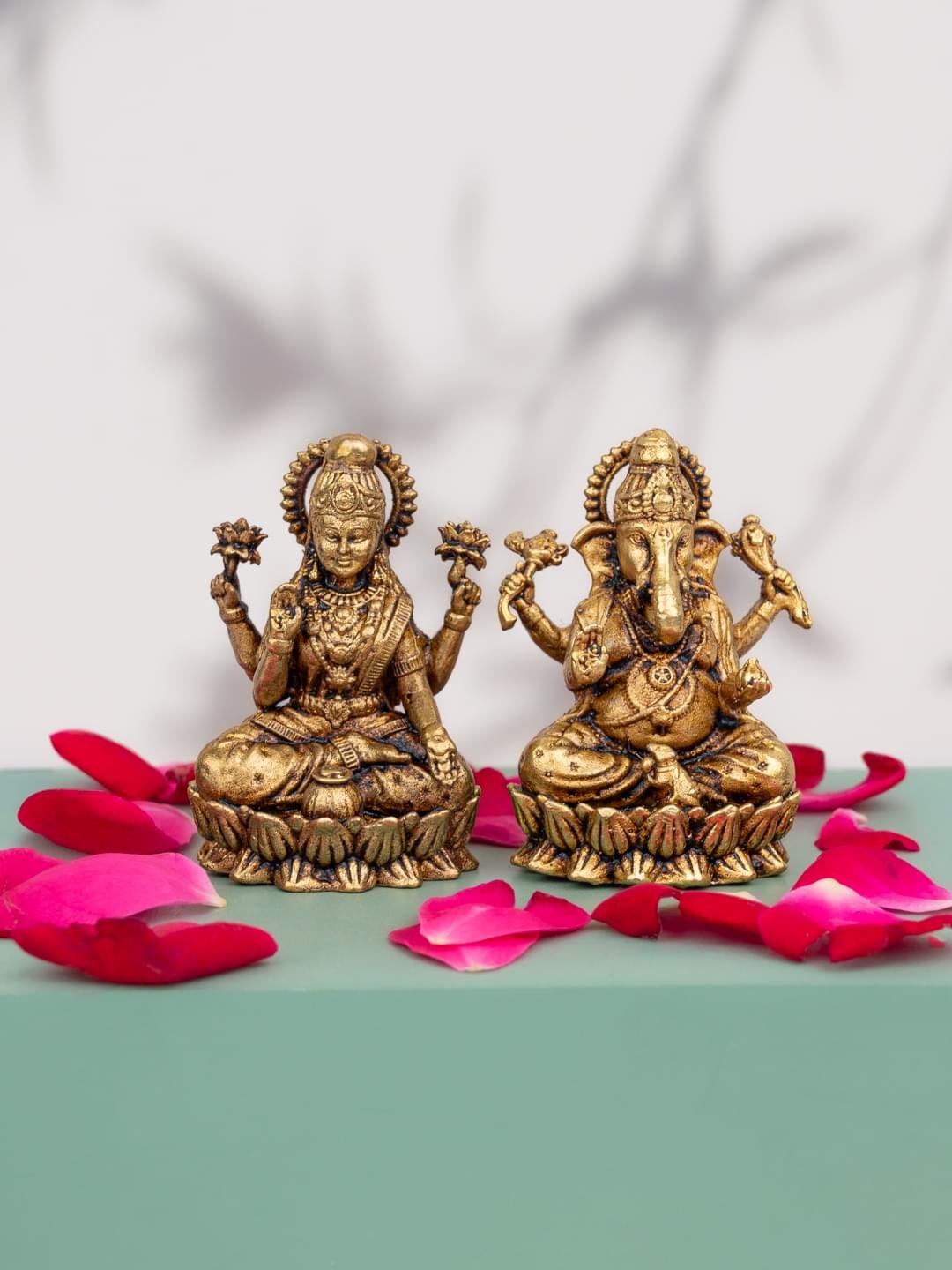 Brass Laxmi Ganesh Idol Set | Hindu God Statue for Home Temple & Office | Decorative Murti for Pooja and Gifting - Image 1